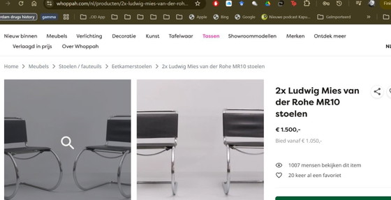 Image 1 of Sedia MR10 di Ludwig Mies van der Rohe con tubi in acciaio cromato e seduta e schienale in pelle nera – set da 2