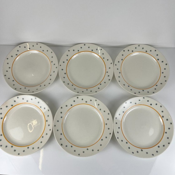 Image 1 of Set van 6 Gien dinerborden, Primefleur-design, model "Constellation", 1950