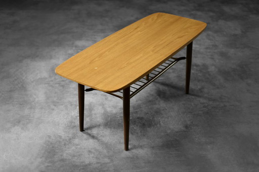 Low Mid-Century Danish Modern Teak Hyggebord 55 Coffee Table with shelf from Gorm Møbler, 1956