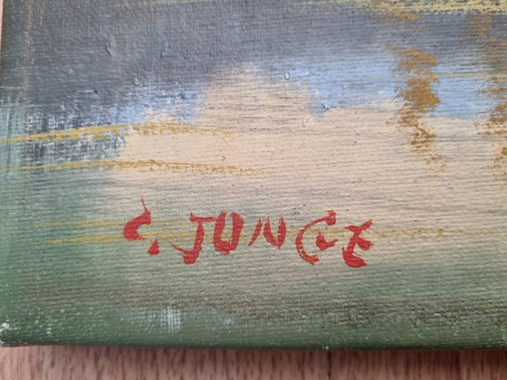 C. Junge - Oil painting Idyllic landscape with thatched cottage – Decorative Objects, Canvas, Wood (photo 6 of 8)