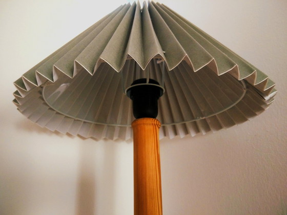 Image 1 of Vintage Wooden Table Lamp With New Pleated Lampshade, 80’s Hungary