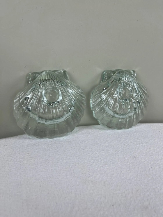 Par de portavelas con forma de concha de vieira – Crystal, Glass, Vintage (photo 4 of 10)