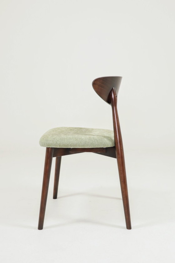 Image 1 of Moderne set van 6 eetkamerstoelen, Sage Farbic en donker walnoot beukenhout