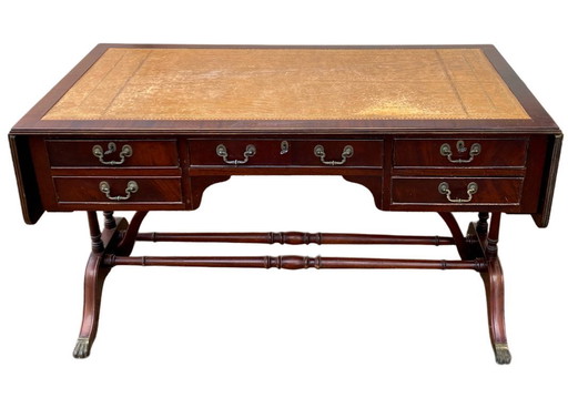 Scrivania bifacciale in mogano inglese con prolunghe