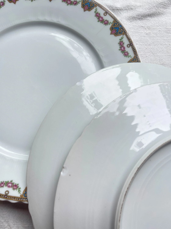 7 Platos Llanos de Porcelana de Limoges con Motivo Floral – Loza, Porcelain (photo 6 of 7)