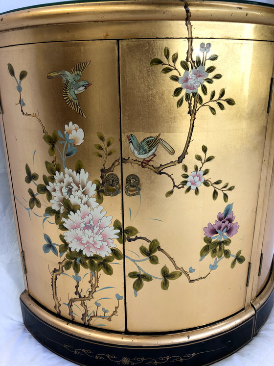 Image 1 of Unique Chinese Halfround Cabinet with Birds