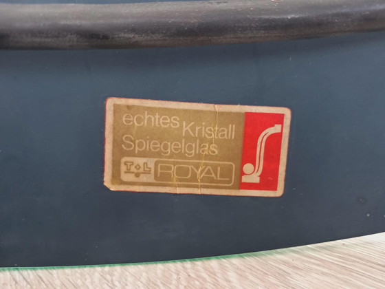 Image 1 of Mid Century Crystal-Cut Bathroom Mirror with 2 spherical glass lights on Solid Brass Fixture T+L Royal Germany