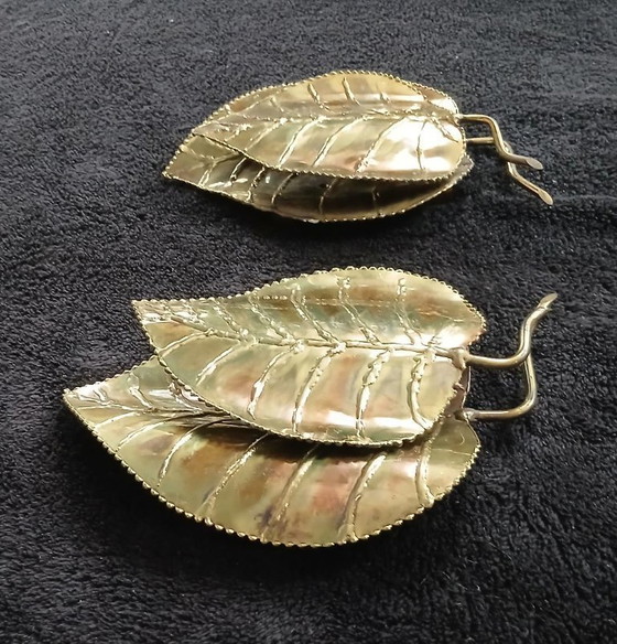 Image 1 of Coppia di applique da parete vintage DLG Jansen, circa 1970, stile foglia oro