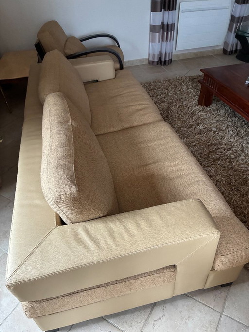 Roche Bobois Leather and Fabric 1 Three-Seater Sofa – 3 5 zitsbanken, Textile