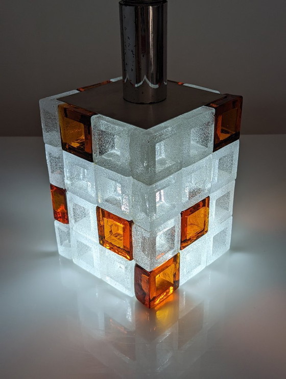 Image 1 of Albano Poli for Poliarte Murano Glass Cube Lamp Amber & Ice 1960s