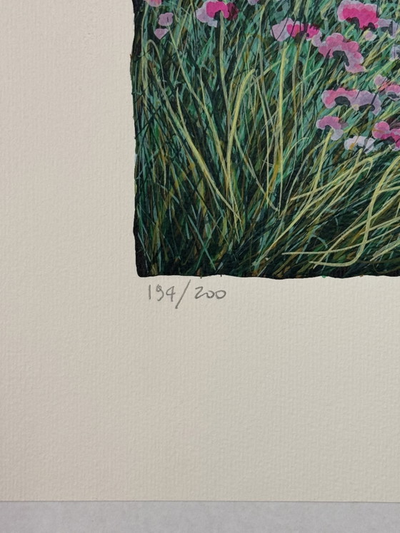 Image 1 of Franco Azzinari silkscreen painting, lying in the countryside, 60x80cm, modern art
