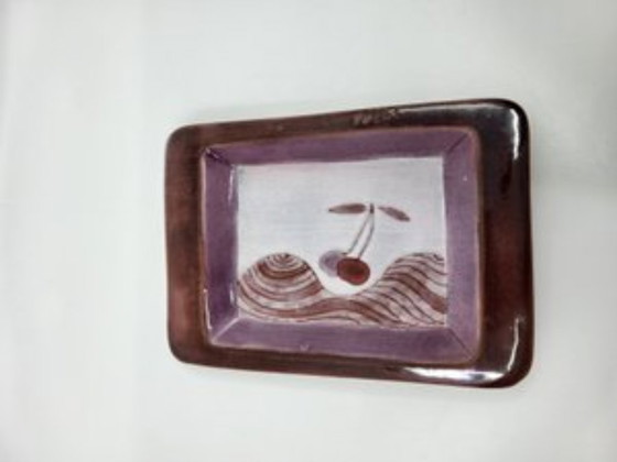 Image 1 of Cloutier Brothers trinket tray in glazed ceramic, Rose, France, 1950