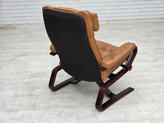 1970s, Norwegian design, adjustable armchair, leather, bentwood. (photo 12 of 25)