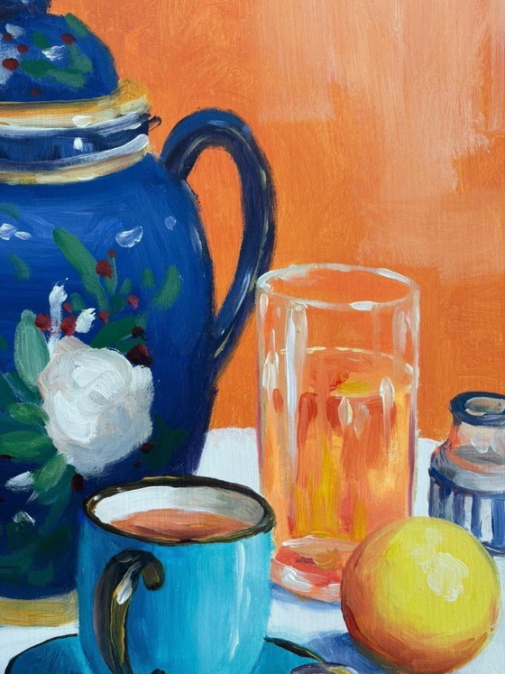 Image 1 of Acrylic painting by the artist E. García "La vajilla azul" 100x70 cm