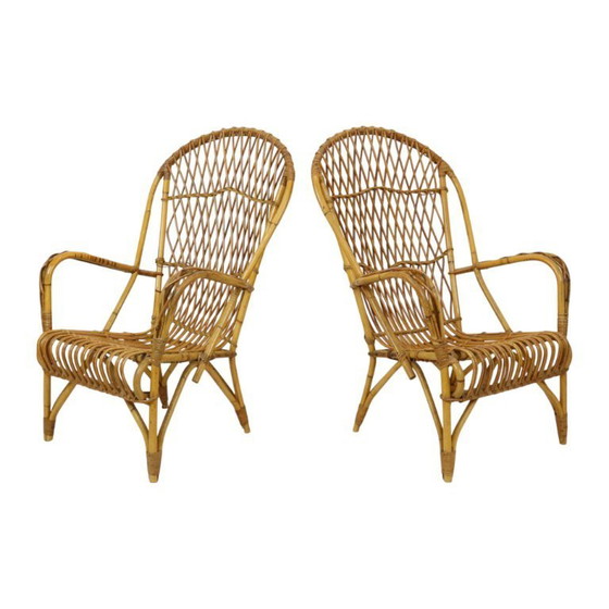 Image 1 of Set vintage di sedie in rattan Poltrone Boho
