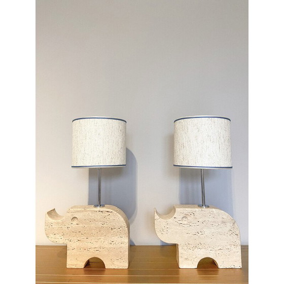 Image 1 of Vintage travertine rhinoceros table lamps by Mannelli Florence, Italy 1970