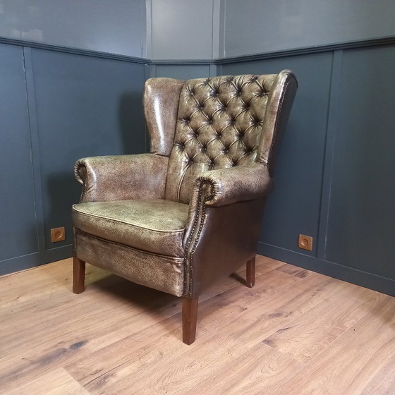 Image 1 of Fauteuil Chesterfield à oreilles vintage | Env. 1985-1990