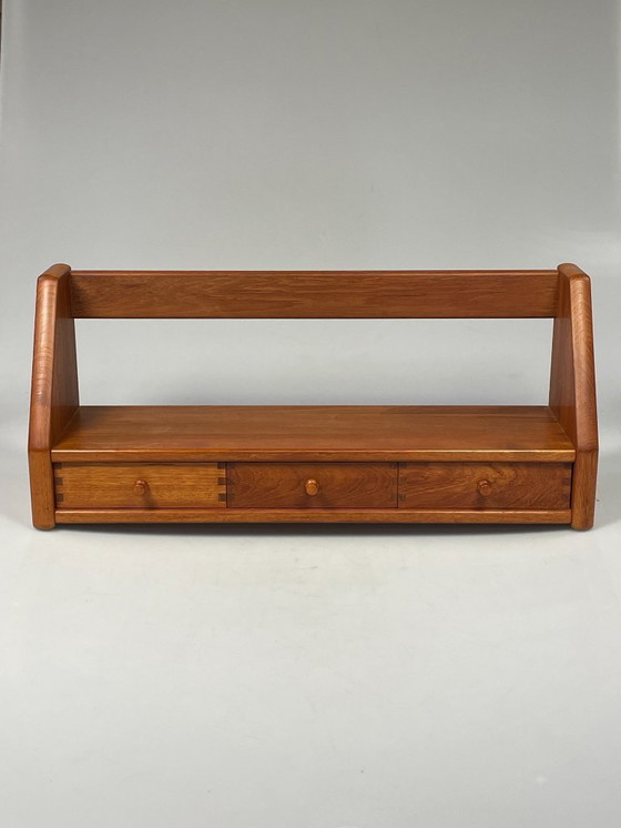 Image 1 of Vintage Wall Shelf With Drawers, Dyrlund, Solid Teak, Denmark 1970's