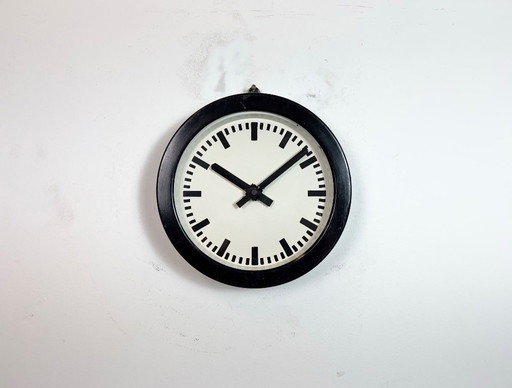 Black German Industrial Factory Wall Clock, 1950s