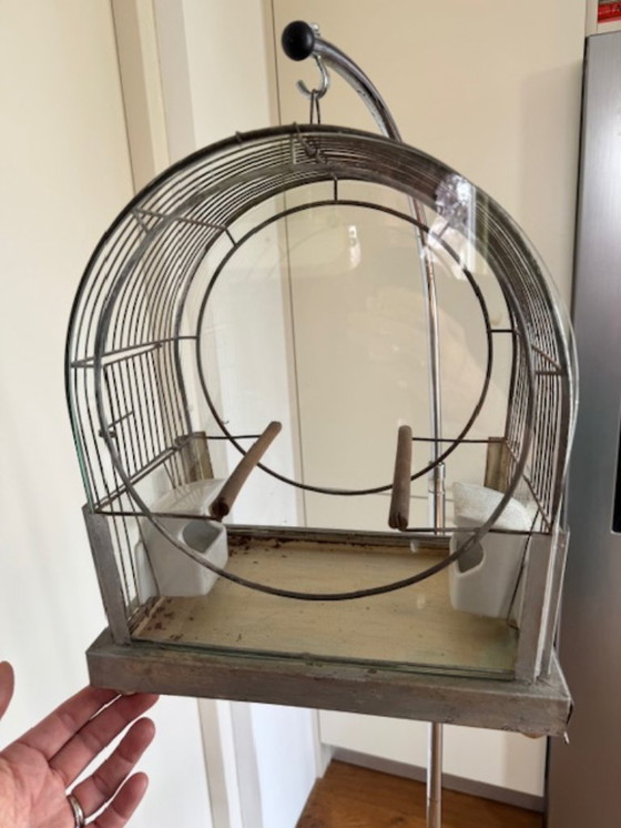 Image 1 of Birdcage with stand, chrome, vintage/Art Deco