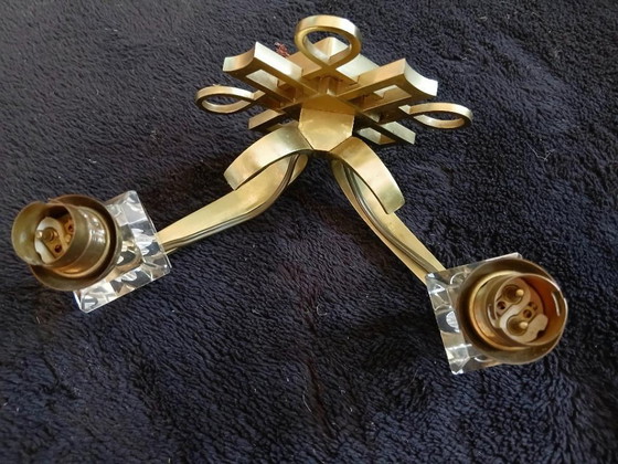 Image 1 of Applique da parete Art Déco in bronzo e vetro di Jules Leleu.