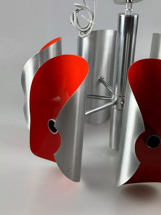 Image 1 of 60's 70's Lustre Sputnik à 6 flammes en métal Chrome Space Age Design