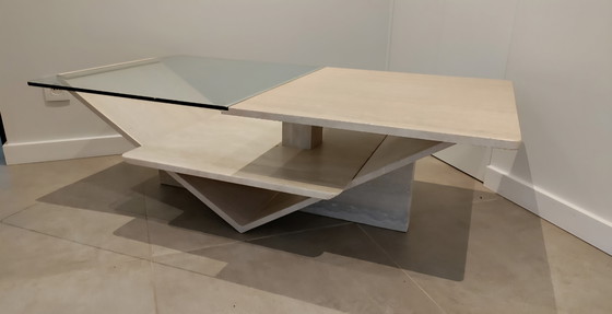 Image 1 of Travertine coffee table with glass