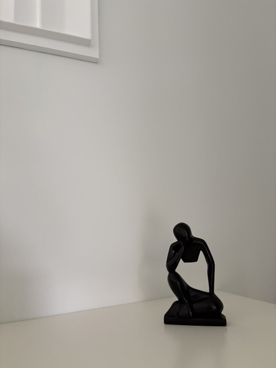 Image 1 of Modern sculpture, The Thinker, in black wood