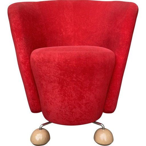 Fauteuil rouge du Mid Century avec pieds spéciaux