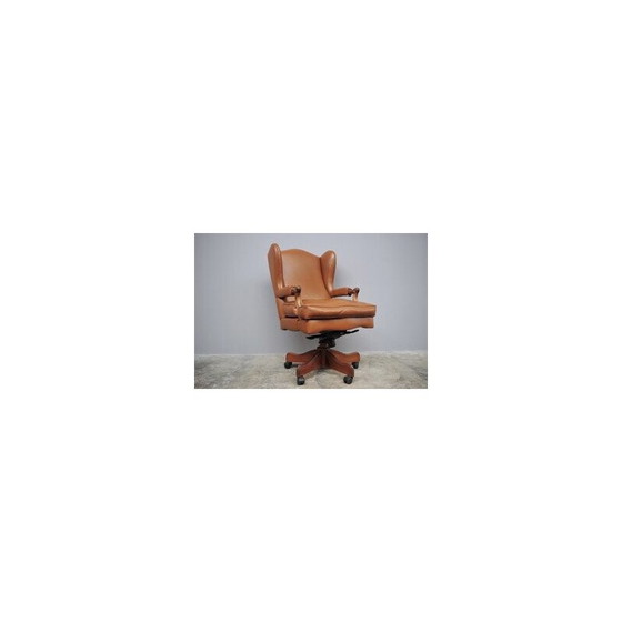 Image 1 of Vintage leather and wood office armchair, Italy 1980