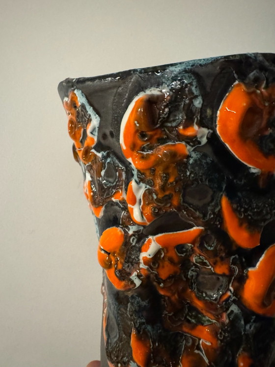 Orangene Fat Lava Vase 60er Jahre, Vasen, Keramik, Schwarz (Foto 15 von 15)