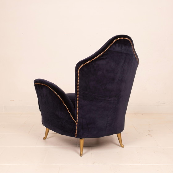 Cesare Lacca Mid Century Moderner italienischer Samt-Sessel für ISA Bergamo – Aluminium, Wood (photo 20 of 27)
