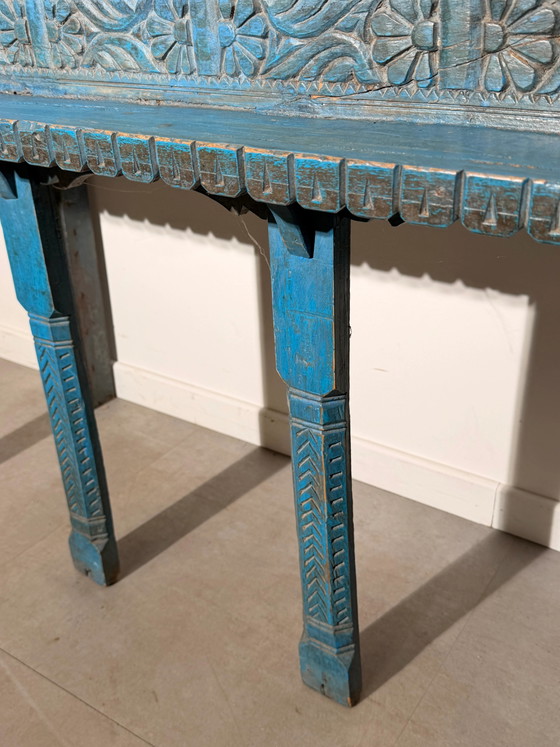 Consolle indiana intagliata in blu turchese – Tavolini, Wood (photo 5 of 7)