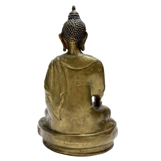Chinese Bronzen Boeddhabeeld met Shou Symbolen – Late Qing Periode – Kavel 458 – Beeldhouwkunst (photo 5 of 12)