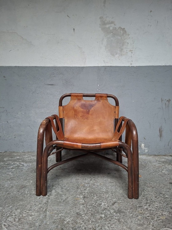 Image 1 of Safari armchair in leather and bamboo by Tito Agnoli for Bonacina 1960S