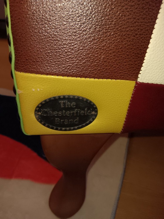 Image 1 of Chesterfield Fauteuil in Patchwork Leder Met Certificaat