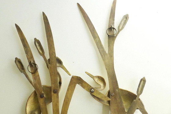 Image 1 of Decorazione murale vintage, gru dorate, quadro in ottone, anni '50, '60, '70, gioielli in ottone, Mid Century