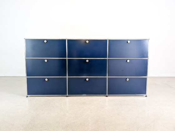 Image 1 of Original USM Haller sideboard, steel blue, 3x3; Fritz Haller chest of drawers