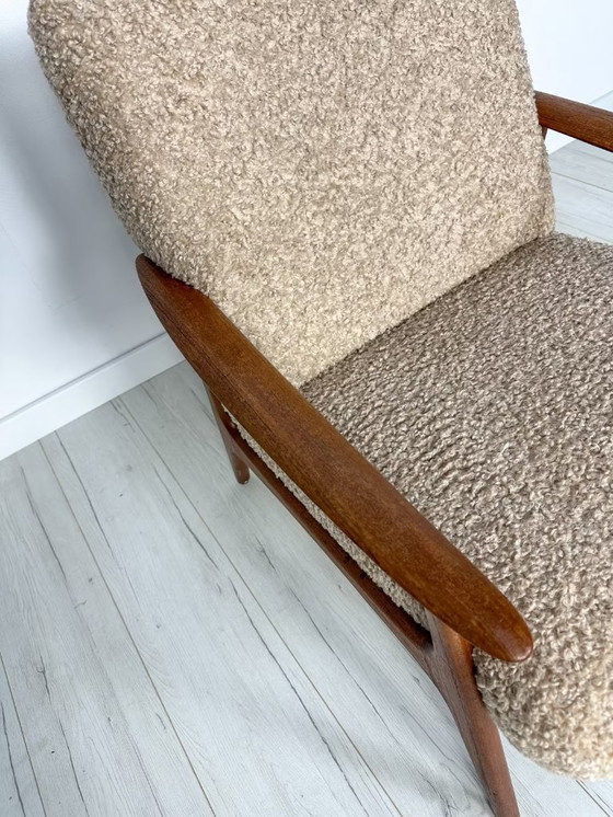Image 1 of Vintage Minimalistic Teak Armchair with Bouclé 60s 70s
