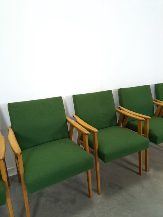 Image 1 of Set of 6 groene eetkamerstoelen met beukenhout