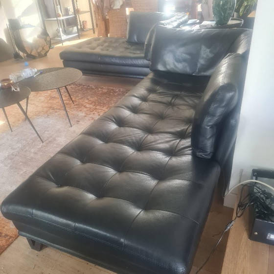 Image 1 of Set of 2 Roche Bobois black leather sofas, can be sold separately