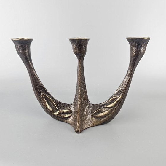 Candeliere vintage in bronzo per 3 candele – Design brutalista di Horst Dalbeck, Germania anni '50 - (photo 5 of 7)