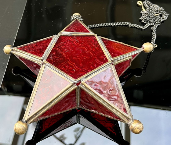 Image 1 of Handgemaakte glazen ster – Art Nouveau-geïnspireerde hanglantaarn, circa jaren 70