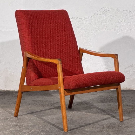 Pair of Jiří Jiroutek Red Armchairs, 1960s – Jiri Jiroutek, Textile, Wood (photo 4 of 10)