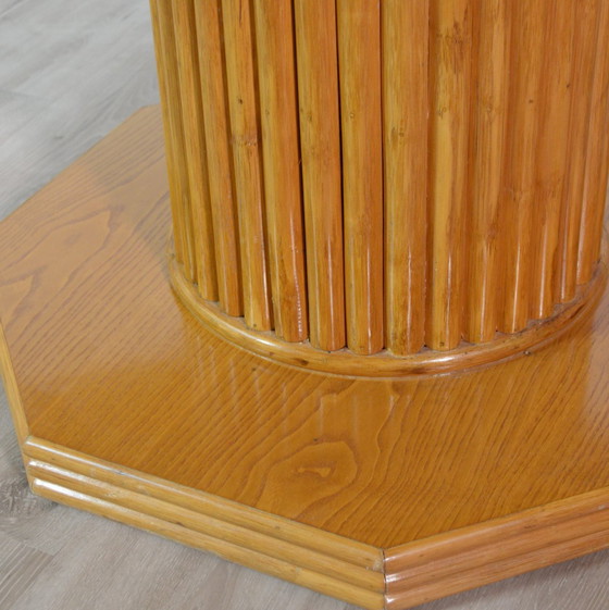 Image 1 of Octagonal dining table with wood and bamboo extension leaf 1980s