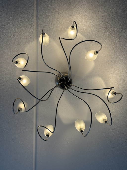 Lampadario Harco Loor ‘Tulips’ – Vintage anni '80 – hanglampen, rvs, Glass (photo 2 of 7)