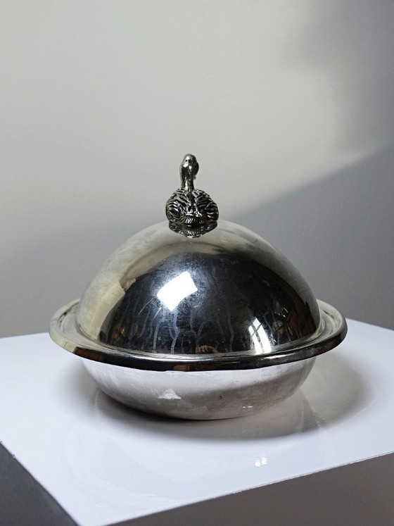 Image 1 of Vintage silver-plated metal foie gras bell with duck handle, 1960s-1980s