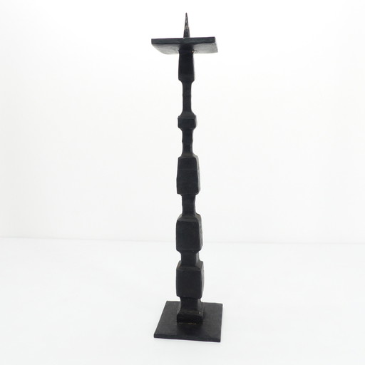 Large Black Wrought Iron Brutalist Candle Holder 1950-1960