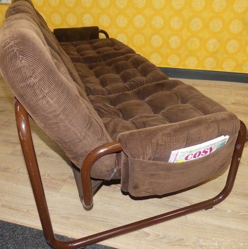 IKEA Sofá de 3 plazas años 70 "Borkum" CORD & armazón tubular marrón, diseño Johan Bertil Häggström sofá con armazón tubular