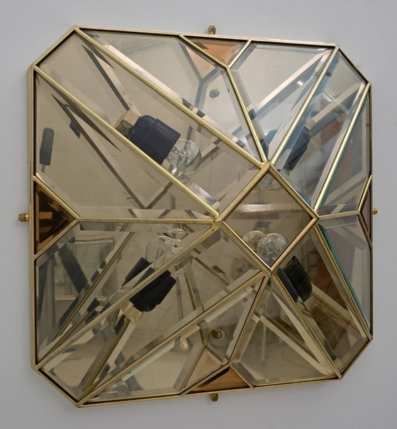 Image 1 of Plafoniere italiane di metà secolo in ottone e vetro smerigliato, '70